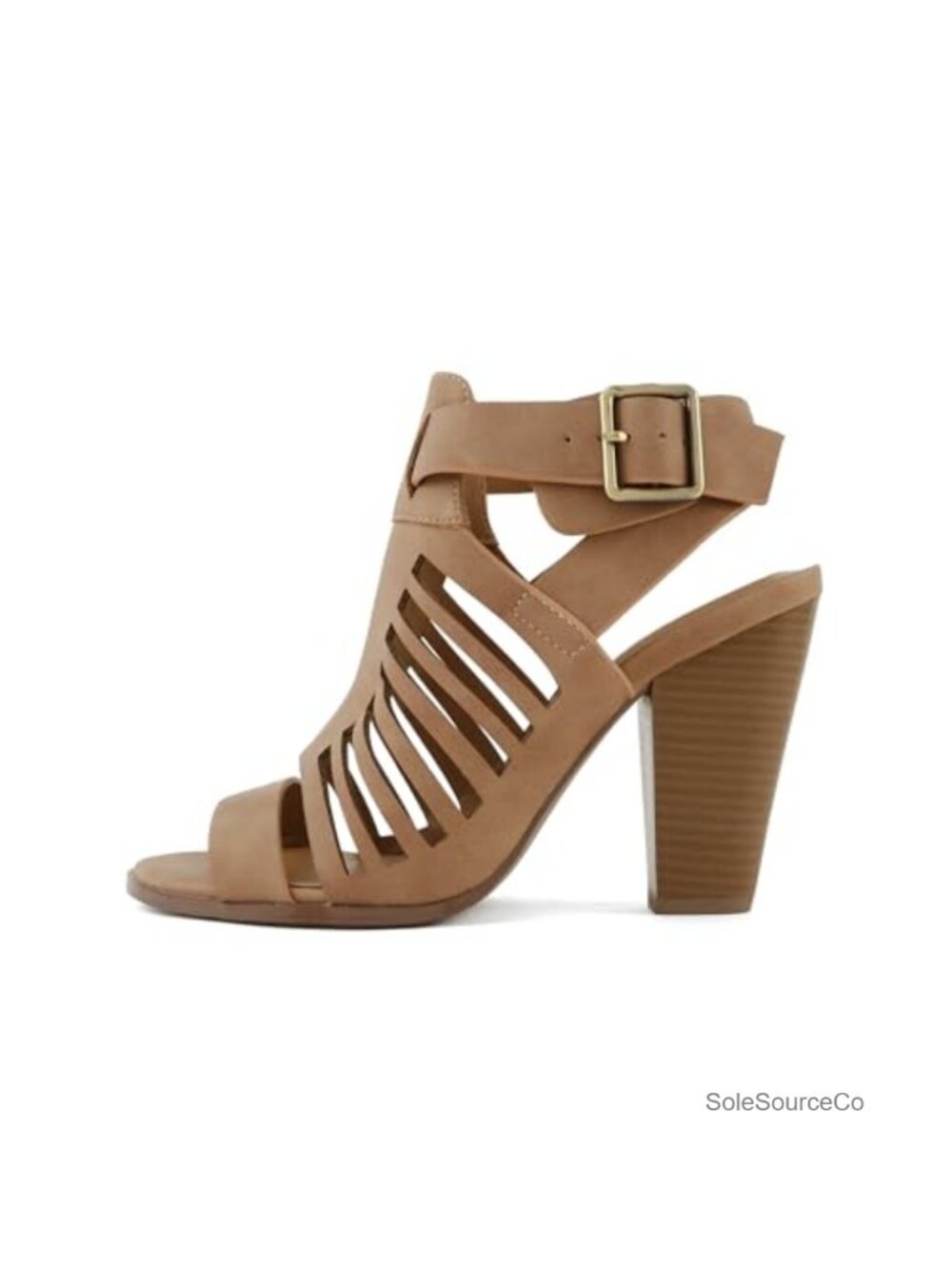 Gladiator Cutout Stacked Heel Sandals with Adjustable Ankle Buckle